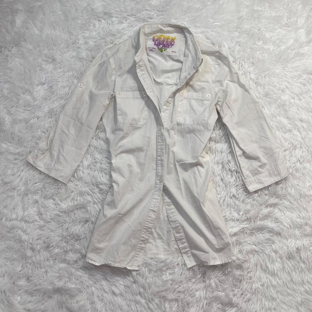 y2k white button up cotton blouse medium